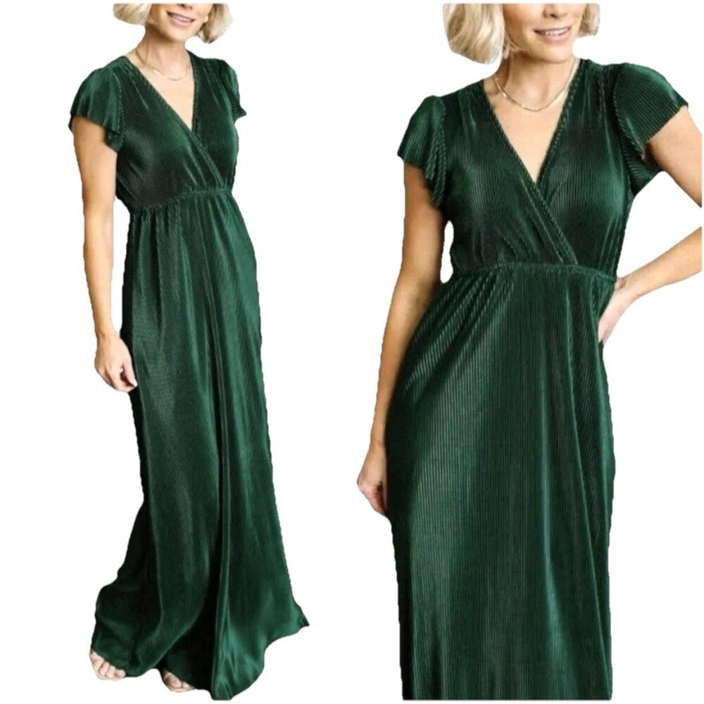 Baltic Born Athena Pleated Maxi Dress Forest Green Maxi Dress Large NWT wedding